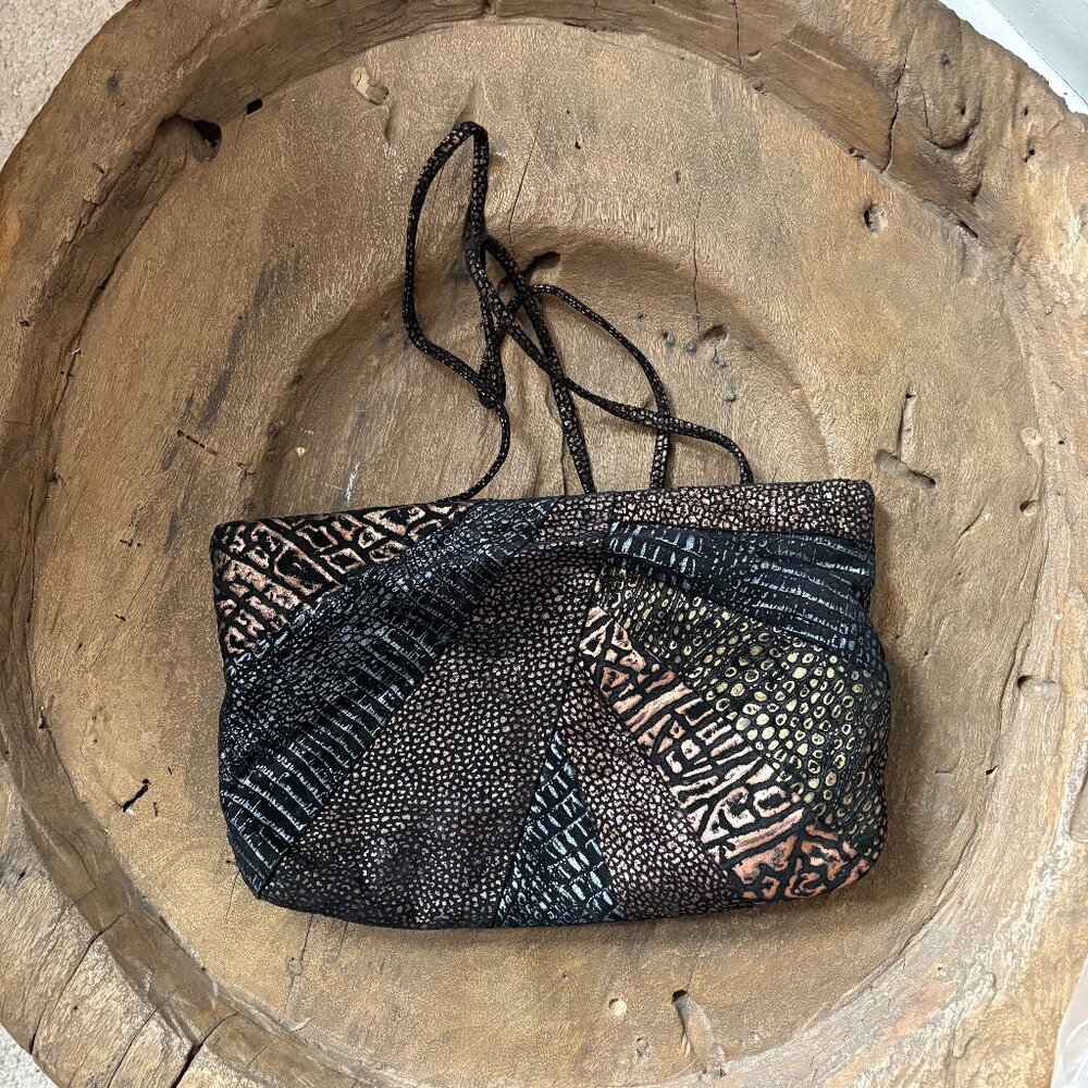 Vintage Saddle River shoulder bag clutch purse metallic animal print fabric